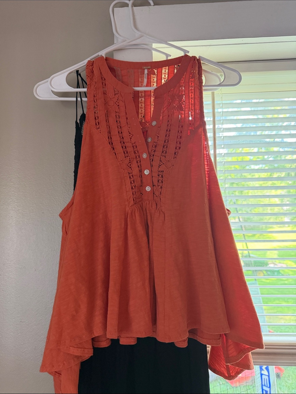 Free People Burnt Orange Lace-Trim Sleeveless Tank
